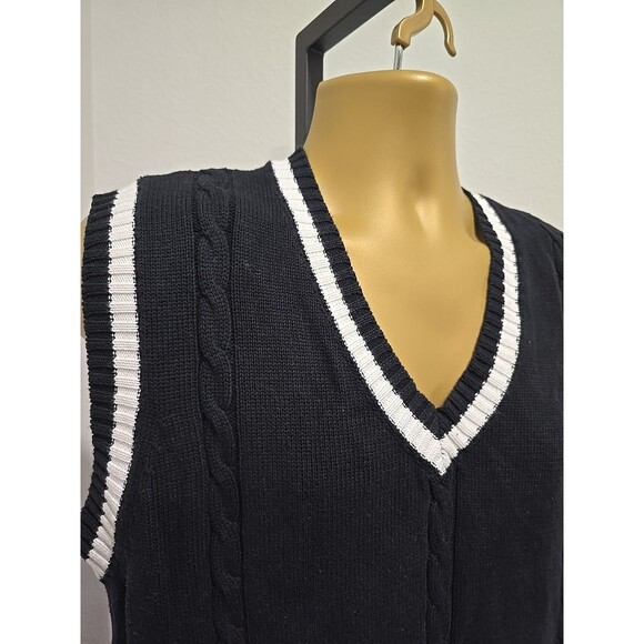Black Cable Knit Sweater Vest Mens XL Cotton Fall Winter Preppy Golf Collegiate - Picture 2 of 7
